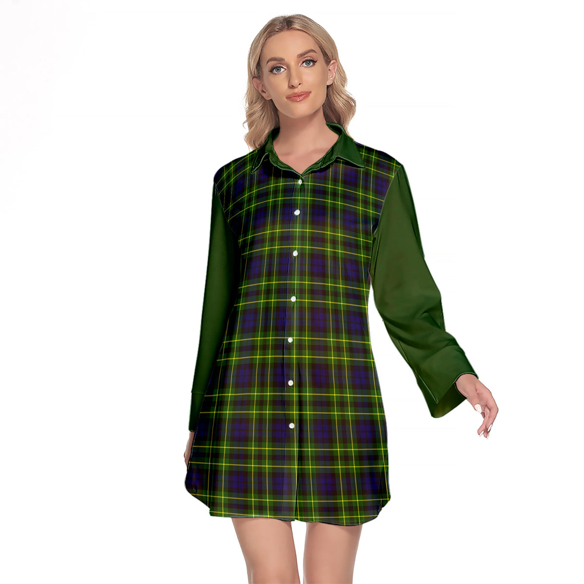 Campbell Of Breadalbane Modern Tartan Women's Lapel Shirt Dress With Long Sleeve