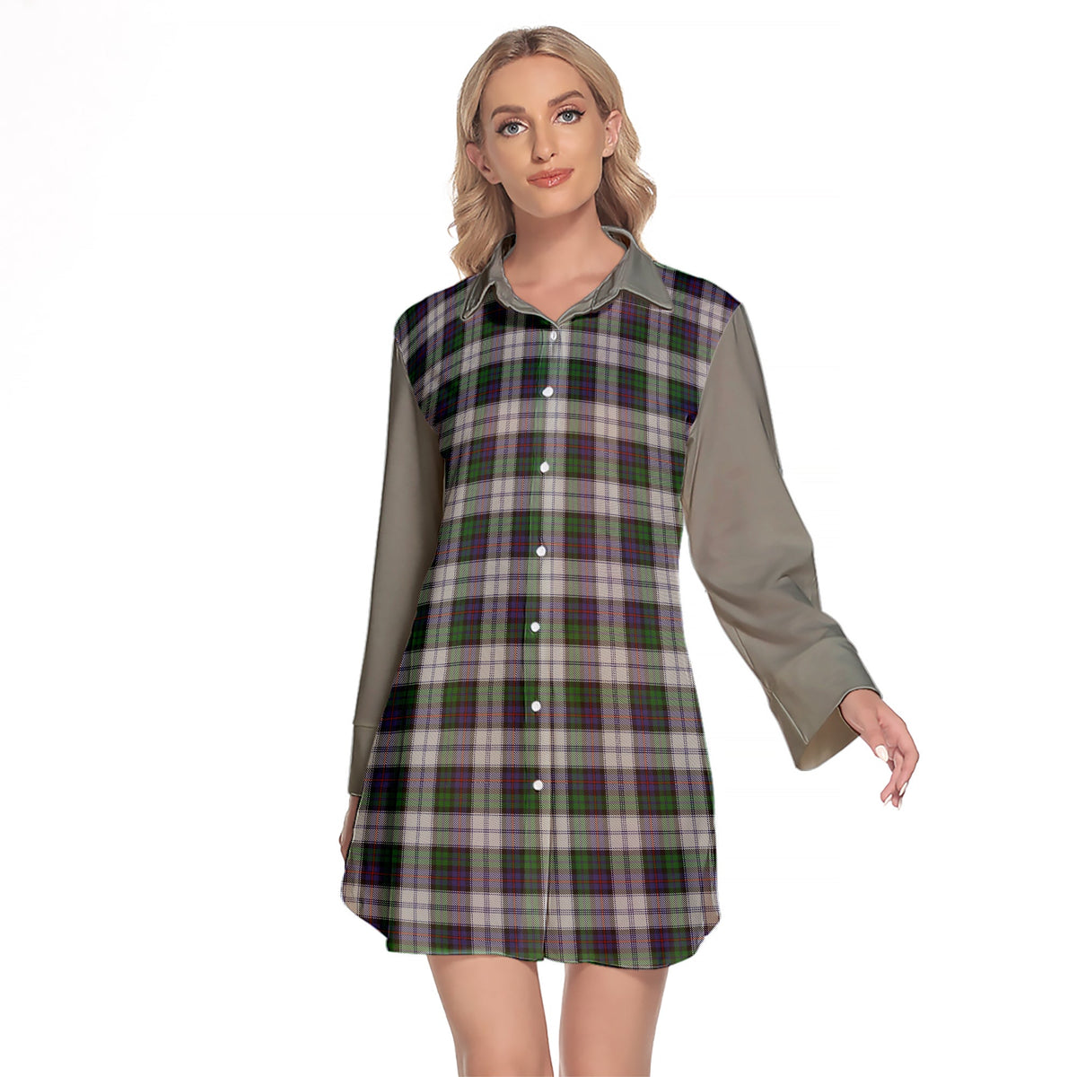 Campbell Of Cawdor Dress Tartan Women's Lapel Shirt Dress With Long Sleeve