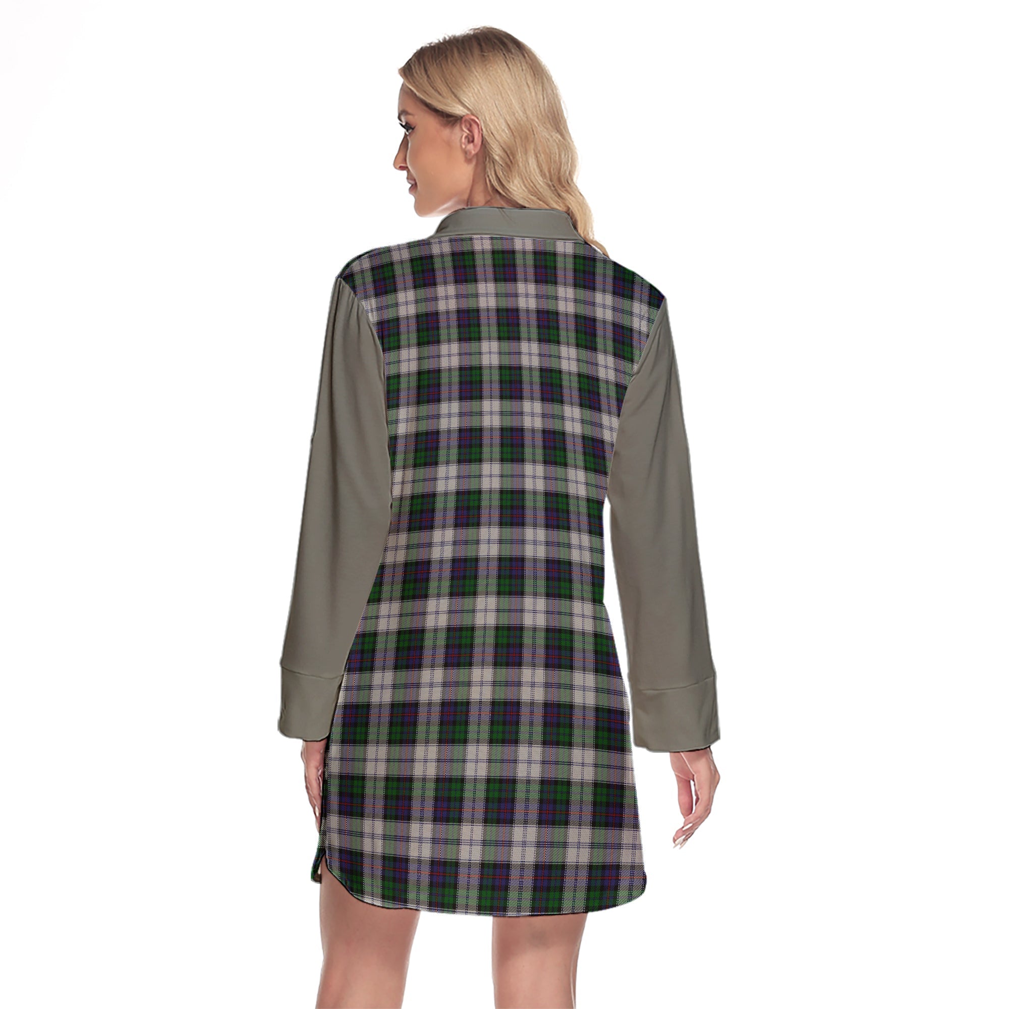 Campbell Of Cawdor Dress Tartan Women's Lapel Shirt Dress With Long Sleeve