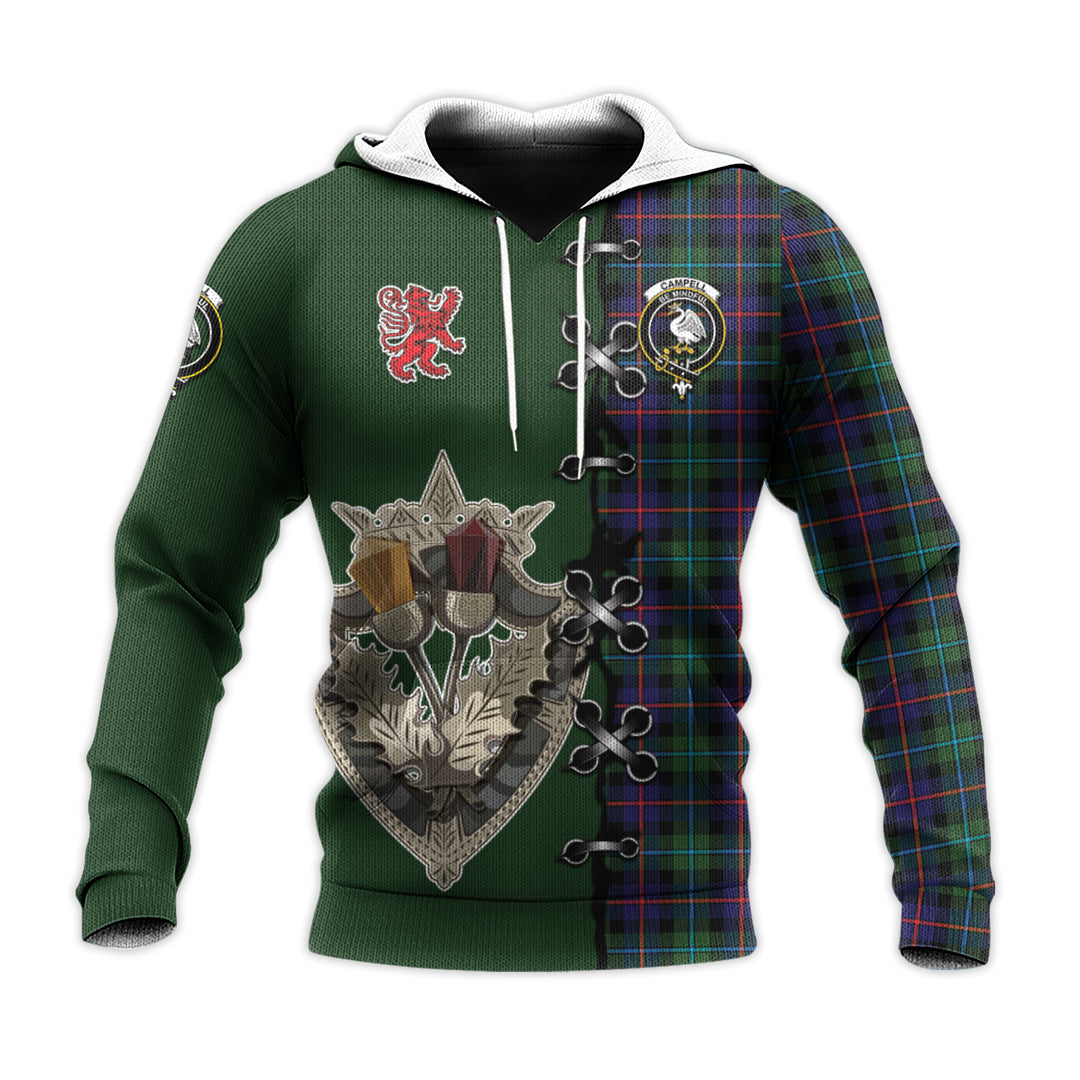 Campbell of Cawdor Modern Tartan Hoodie - Lion Rampant And Celtic Thistle Style