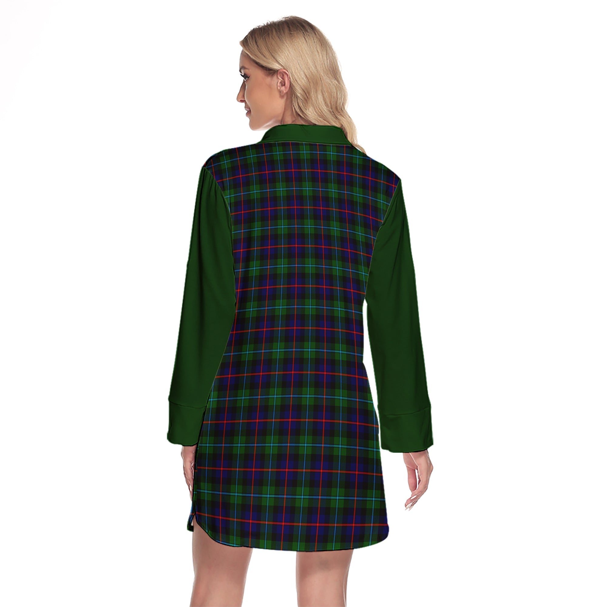 Campbell Of Cawdor Modern Tartan Women's Lapel Shirt Dress With Long Sleeve