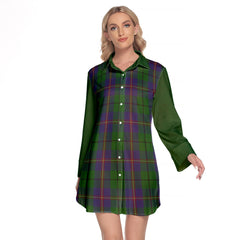 Carmichael Tartan Women's Lapel Shirt Dress With Long Sleeve