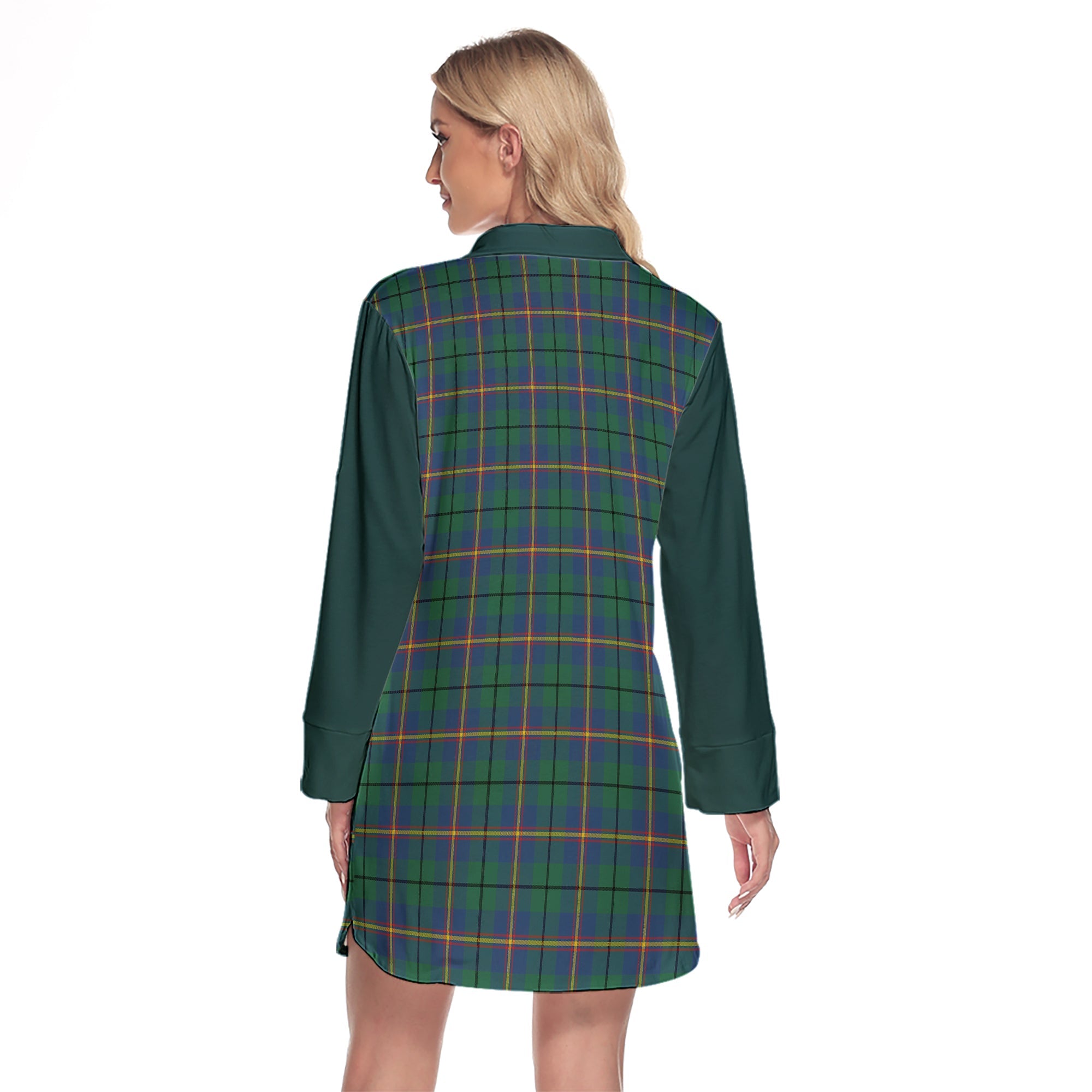 Carmichael Ancient Tartan Women's Lapel Shirt Dress With Long Sleeve