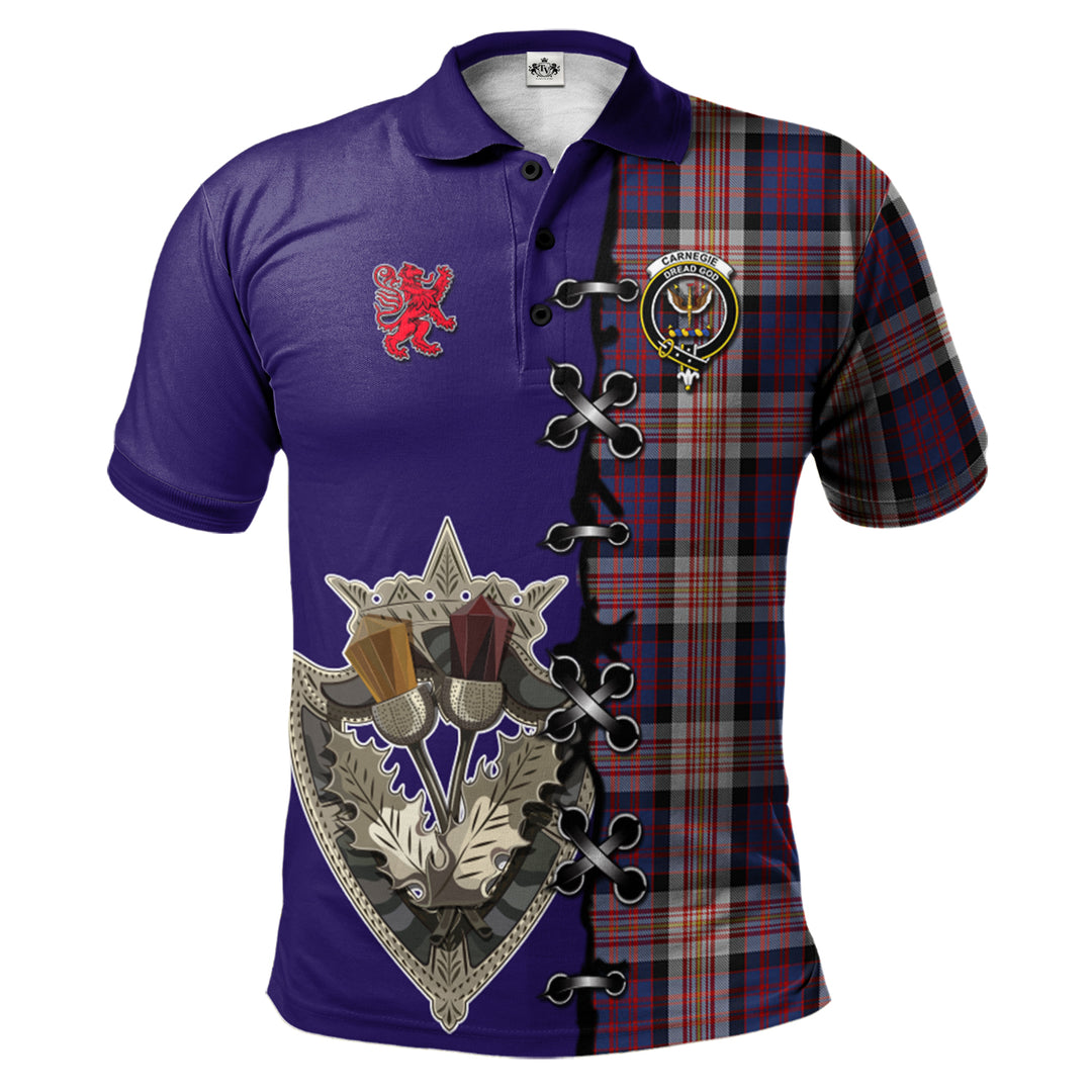 Carnegie Tartan Polo Shirt - Lion Rampant And Celtic Thistle Style