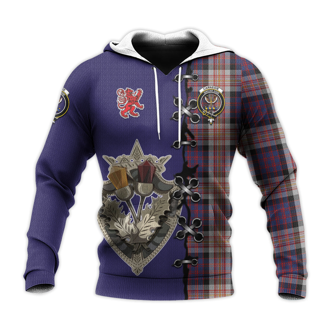 Carnegie Tartan Hoodie - Lion Rampant And Celtic Thistle Style