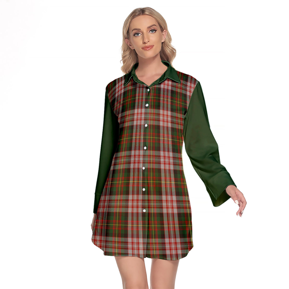 Carnegie Dress Tartan Women's Lapel Shirt Dress With Long Sleeve