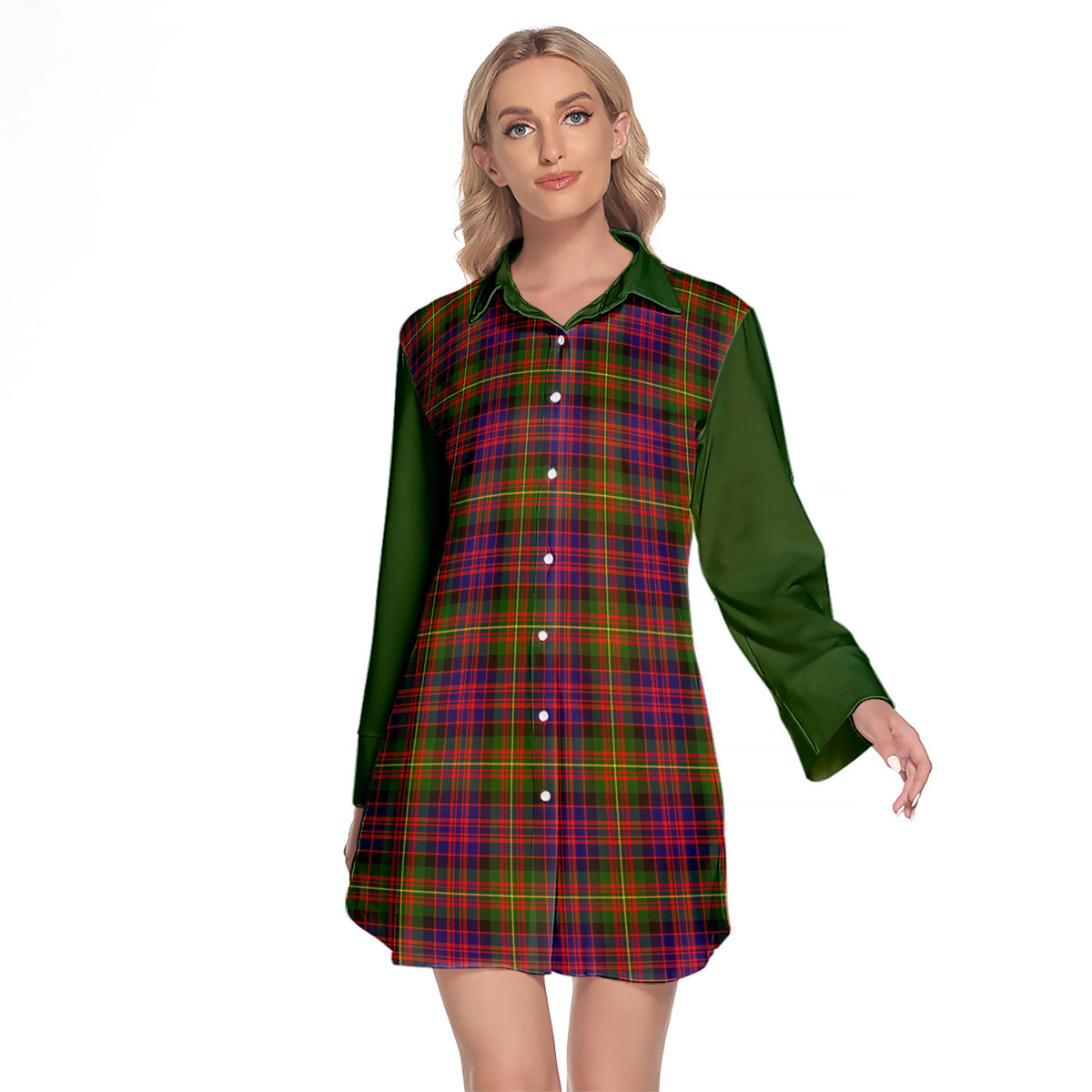 Carnegie Modern Tartan Women's Lapel Shirt Dress With Long Sleeve