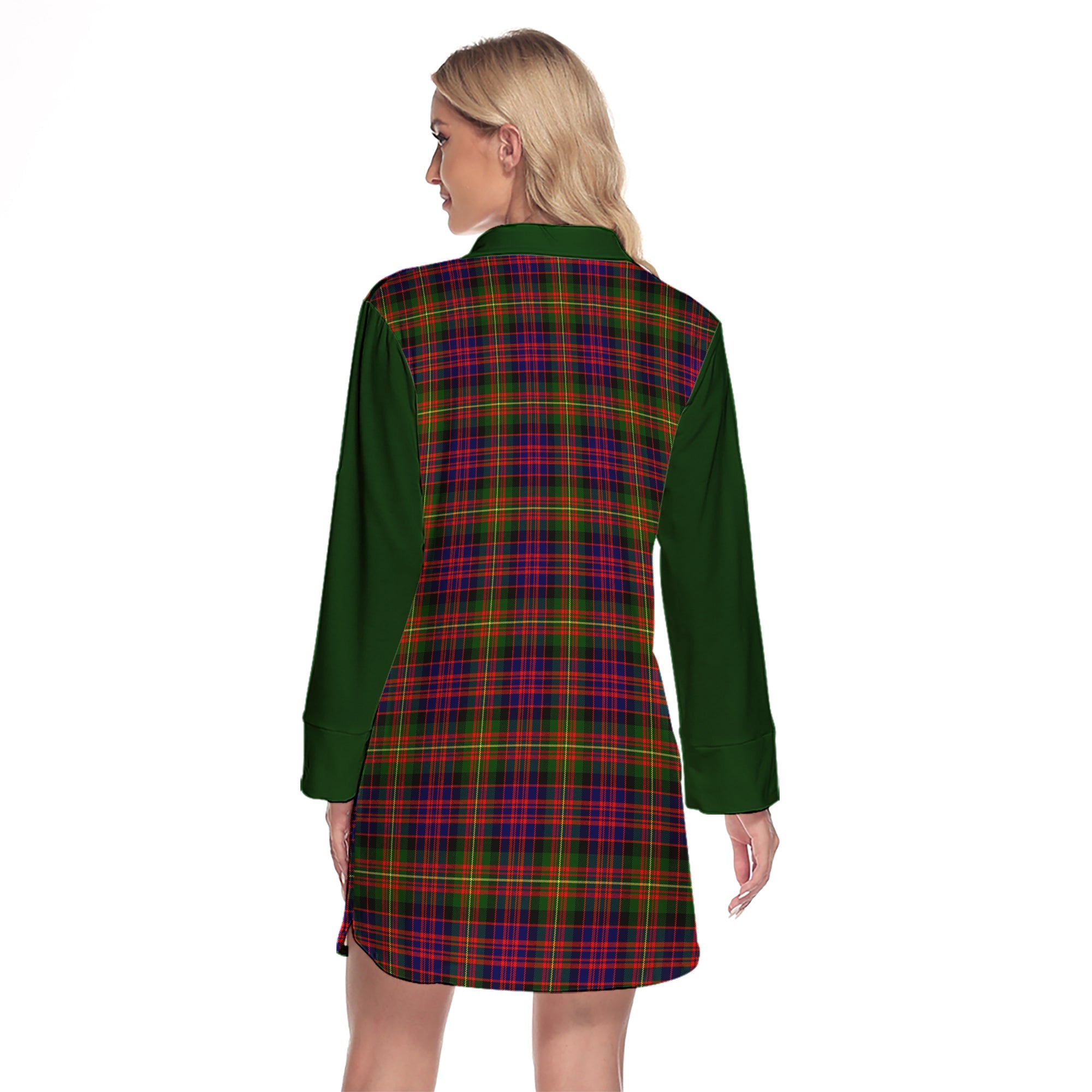 Carnegie Modern Tartan Women's Lapel Shirt Dress With Long Sleeve