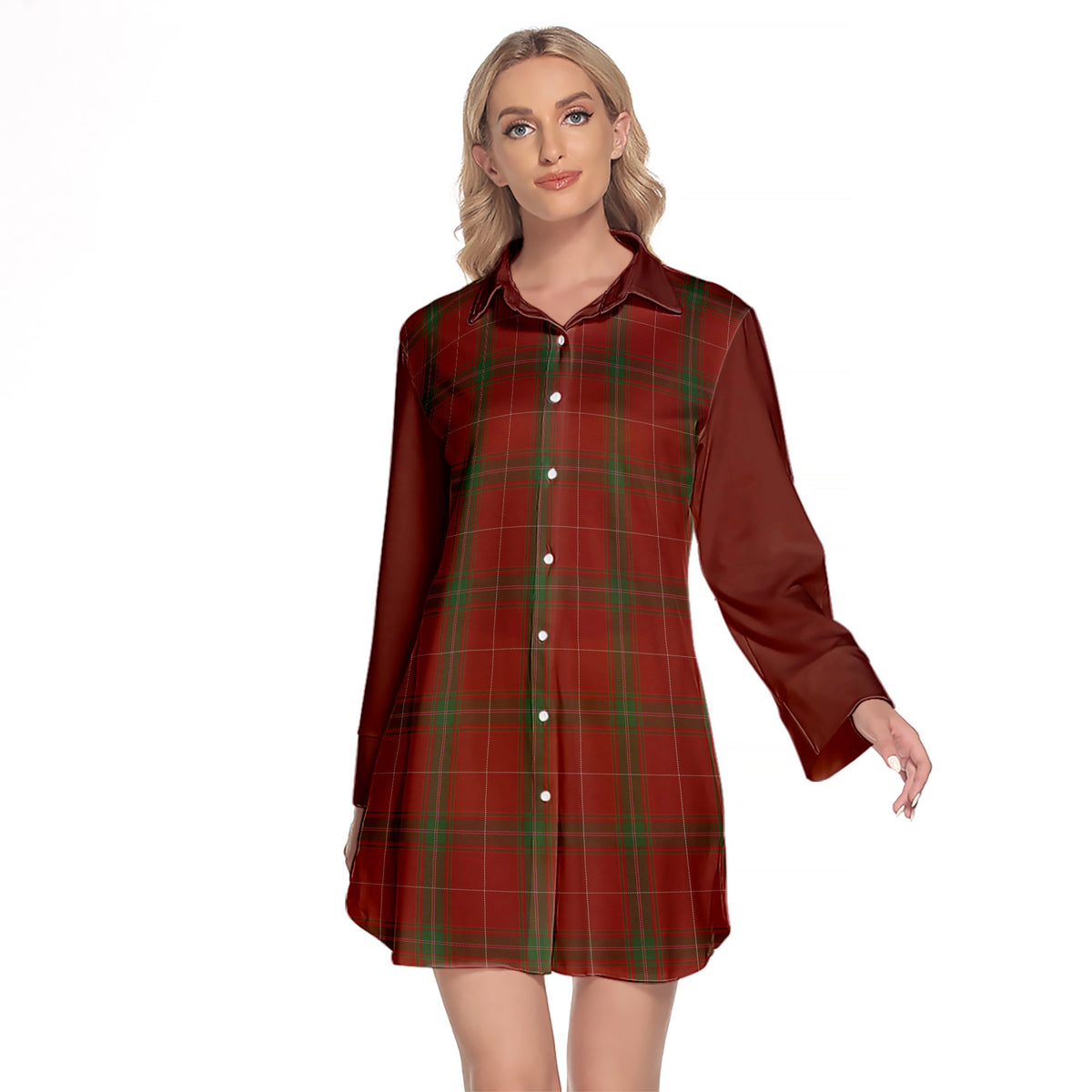 Carruthers Tartan Women's Lapel Shirt Dress With Long Sleeve