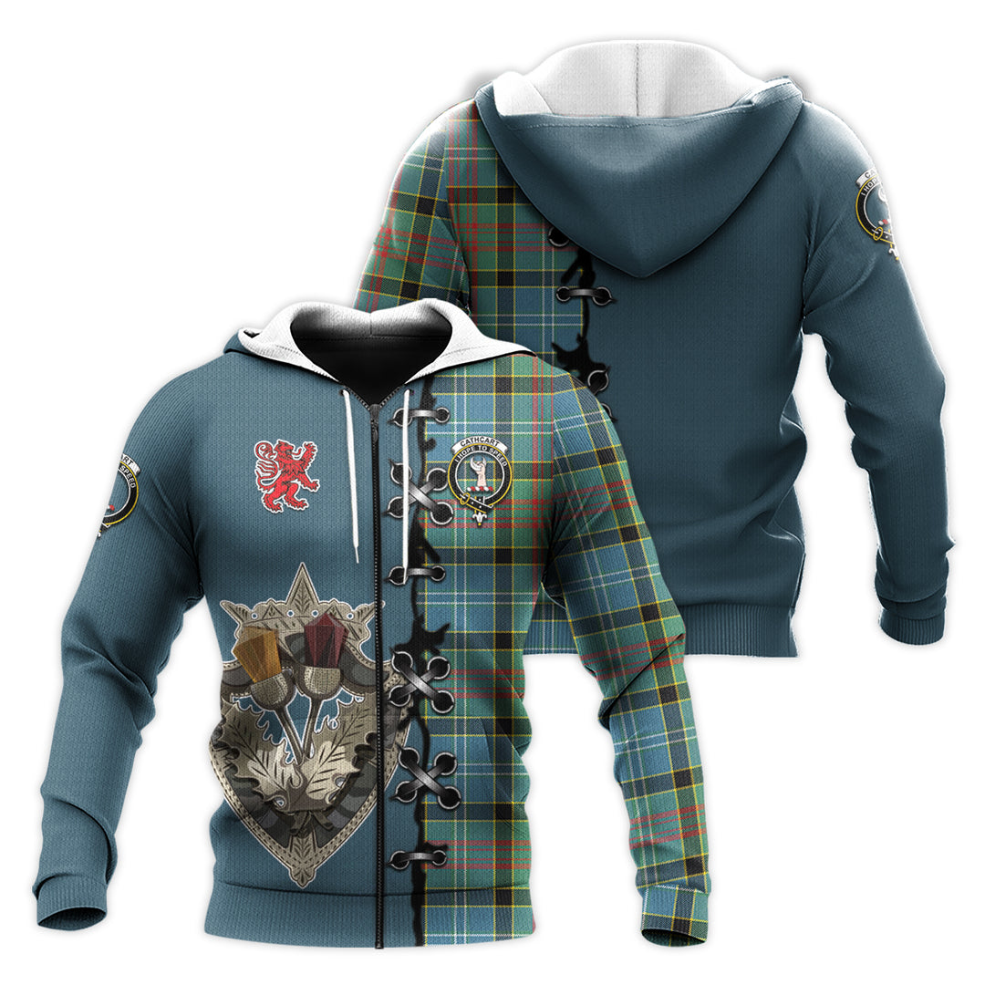 Cathcart Tartan Hoodie - Lion Rampant And Celtic Thistle Style