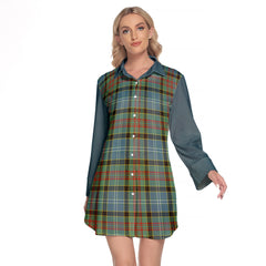 Cathcart Tartan Women's Lapel Shirt Dress With Long Sleeve