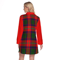 Charteris Tartan Women's Lapel Shirt Dress With Long Sleeve