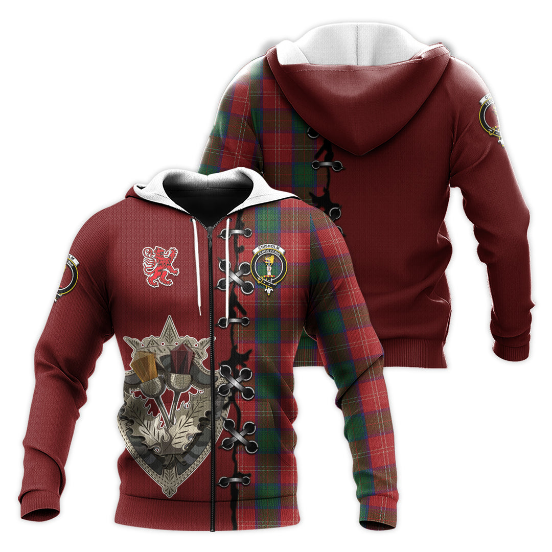 Chisholm Tartan Hoodie - Lion Rampant And Celtic Thistle Style