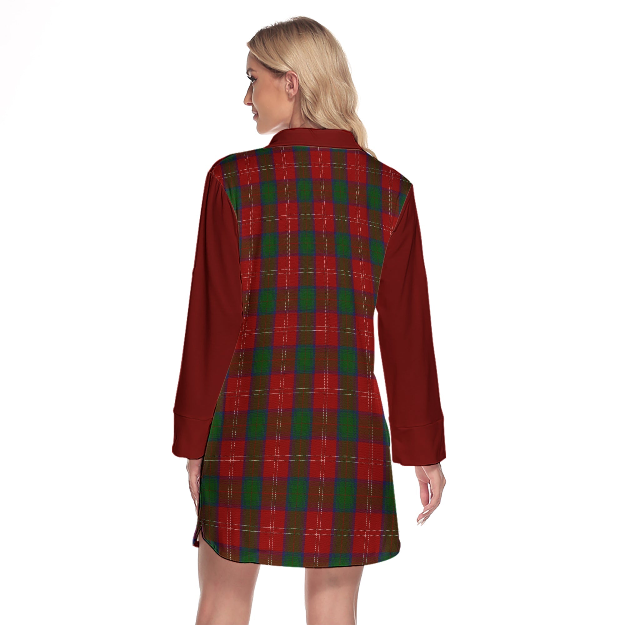 Chisholm Tartan Women's Lapel Shirt Dress With Long Sleeve