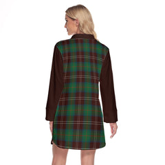 Chisholm Hunting Ancient Tartan Women's Lapel Shirt Dress With Long Sleeve