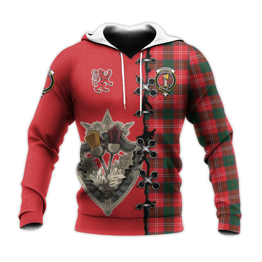 Chisholm Modern Tartan Hoodie - Lion Rampant And Celtic Thistle Style