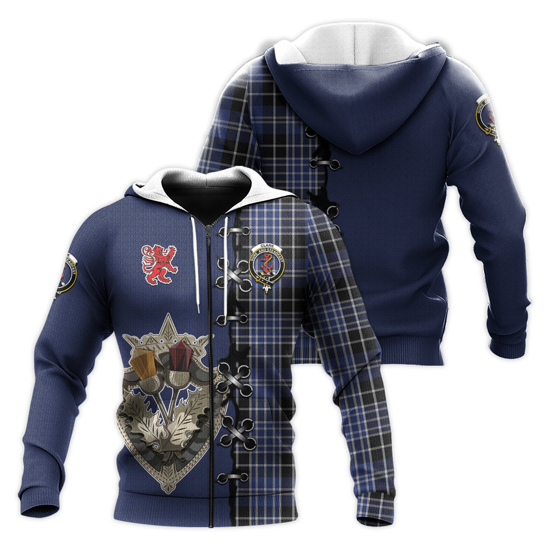 Clark Tartan Hoodie - Lion Rampant And Celtic Thistle Style