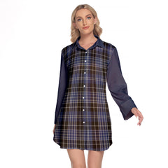 Clark Tartan Women's Lapel Shirt Dress With Long Sleeve