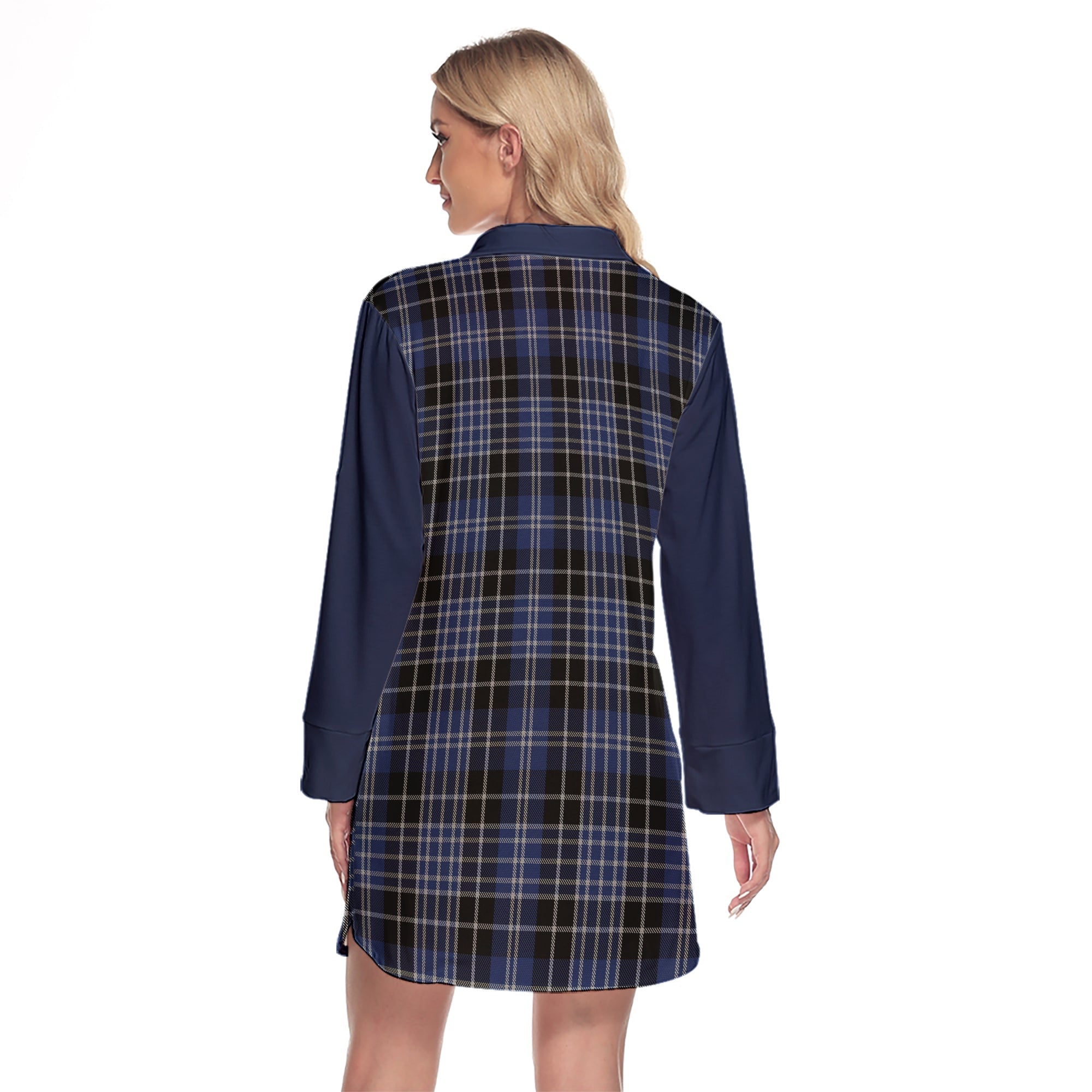 Clark Tartan Women's Lapel Shirt Dress With Long Sleeve