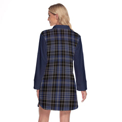 Clark Tartan Women's Lapel Shirt Dress With Long Sleeve