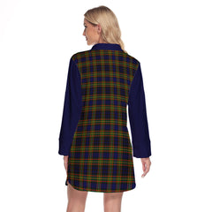 Clelland Modern Tartan Women's Lapel Shirt Dress With Long Sleeve