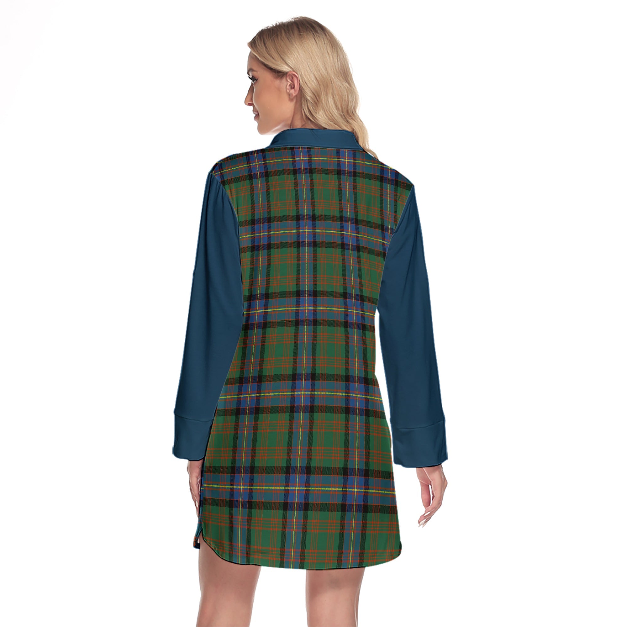 Cochrane Ancient Tartan Women's Lapel Shirt Dress With Long Sleeve