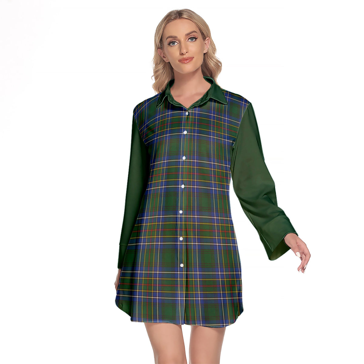 Cockburn Ancient Tartan Women's Lapel Shirt Dress With Long Sleeve