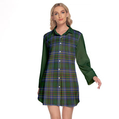 Cockburn Ancient Tartan Women's Lapel Shirt Dress With Long Sleeve