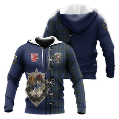 Cockburn Blue Tartan Hoodie - Lion Rampant And Celtic Thistle Style