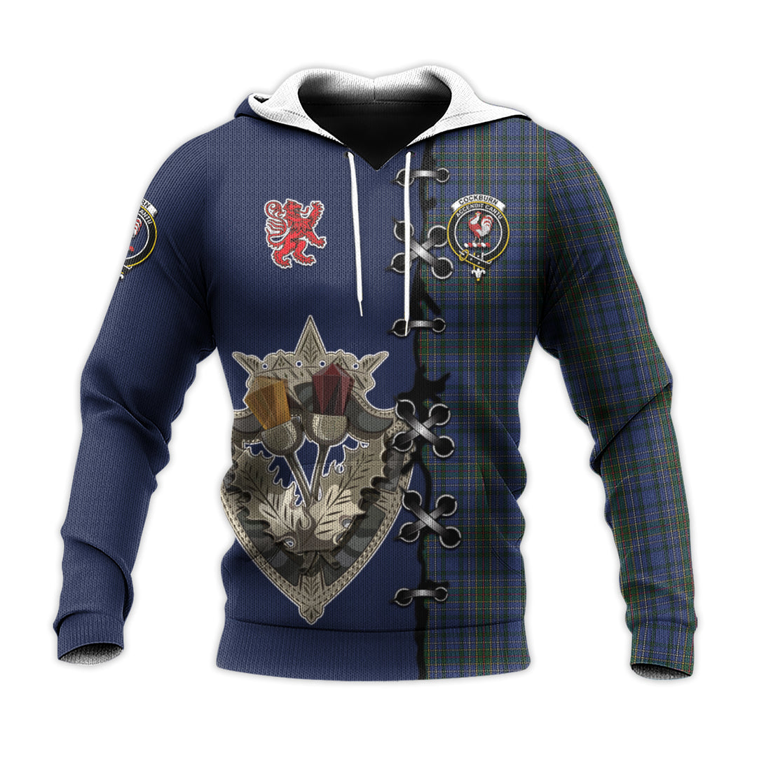 Cockburn Blue Tartan Hoodie - Lion Rampant And Celtic Thistle Style