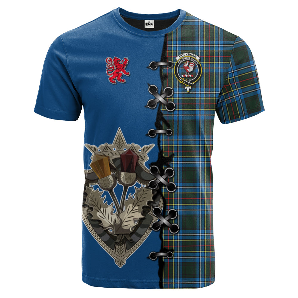 Cockburn Modern Tartan T-shirt - Lion Rampant And Celtic Thistle Style