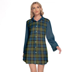 Colquhoun Ancient Tartan Women's Lapel Shirt Dress With Long Sleeve