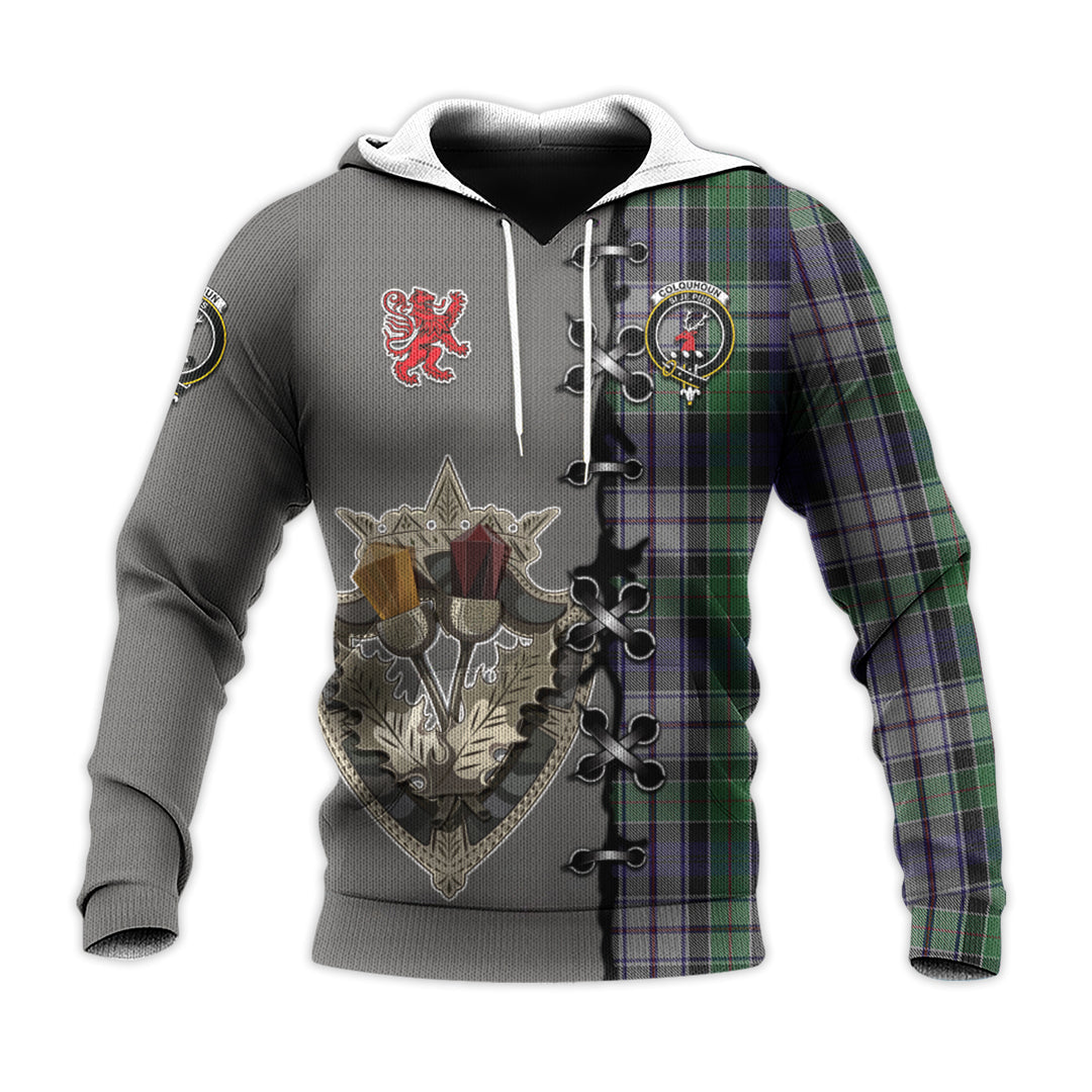 Colquhoun Dress Tartan Hoodie - Lion Rampant And Celtic Thistle Style