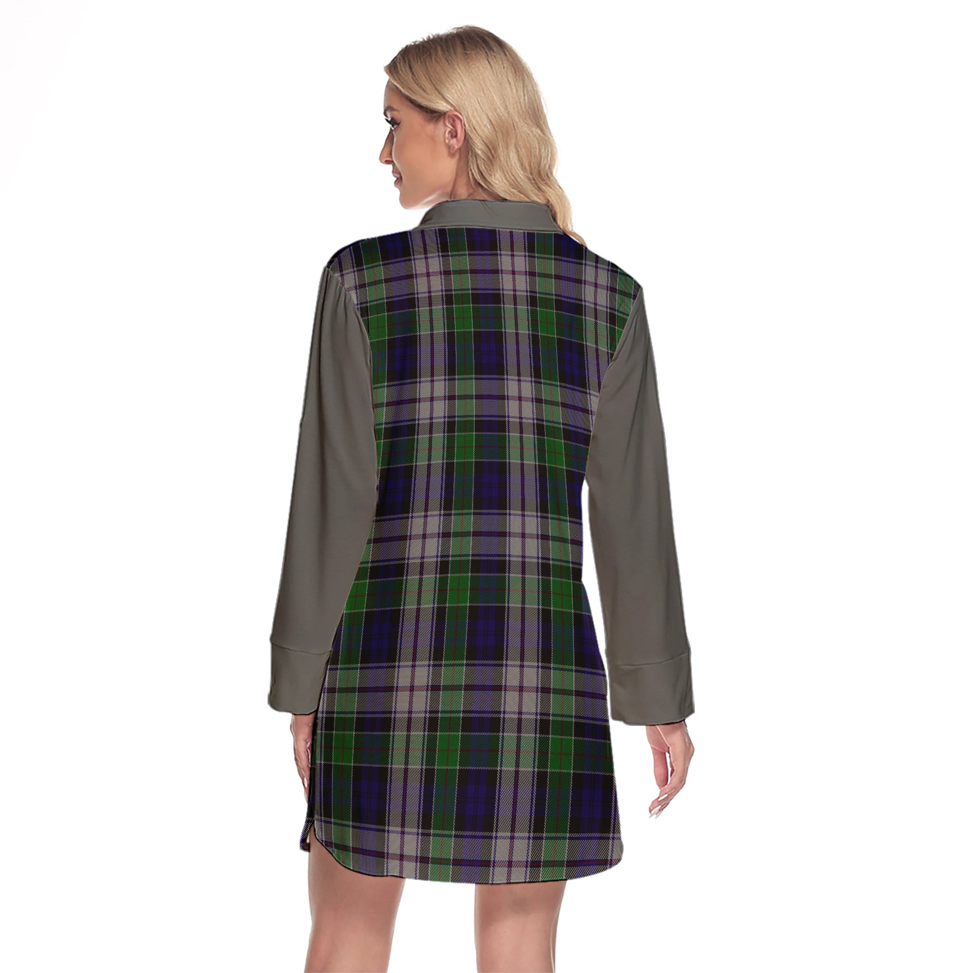 Colquhoun Dress Tartan Women's Lapel Shirt Dress With Long Sleeve