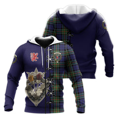 Colquhoun Modern Tartan Hoodie - Lion Rampant And Celtic Thistle Style