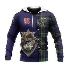 Colquhoun Modern Tartan Hoodie - Lion Rampant And Celtic Thistle Style