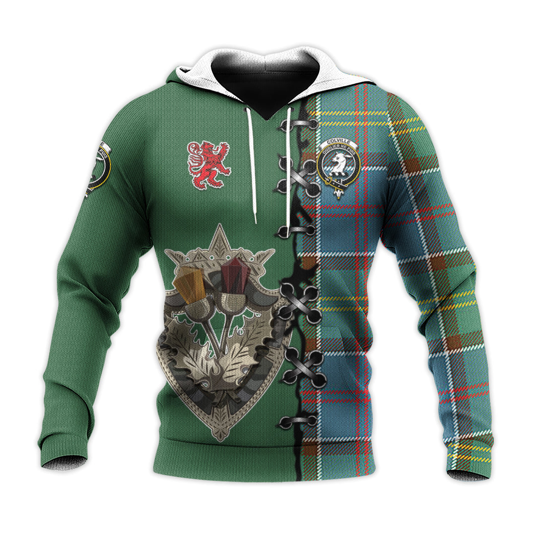 Colville Tartan Hoodie - Lion Rampant And Celtic Thistle Style