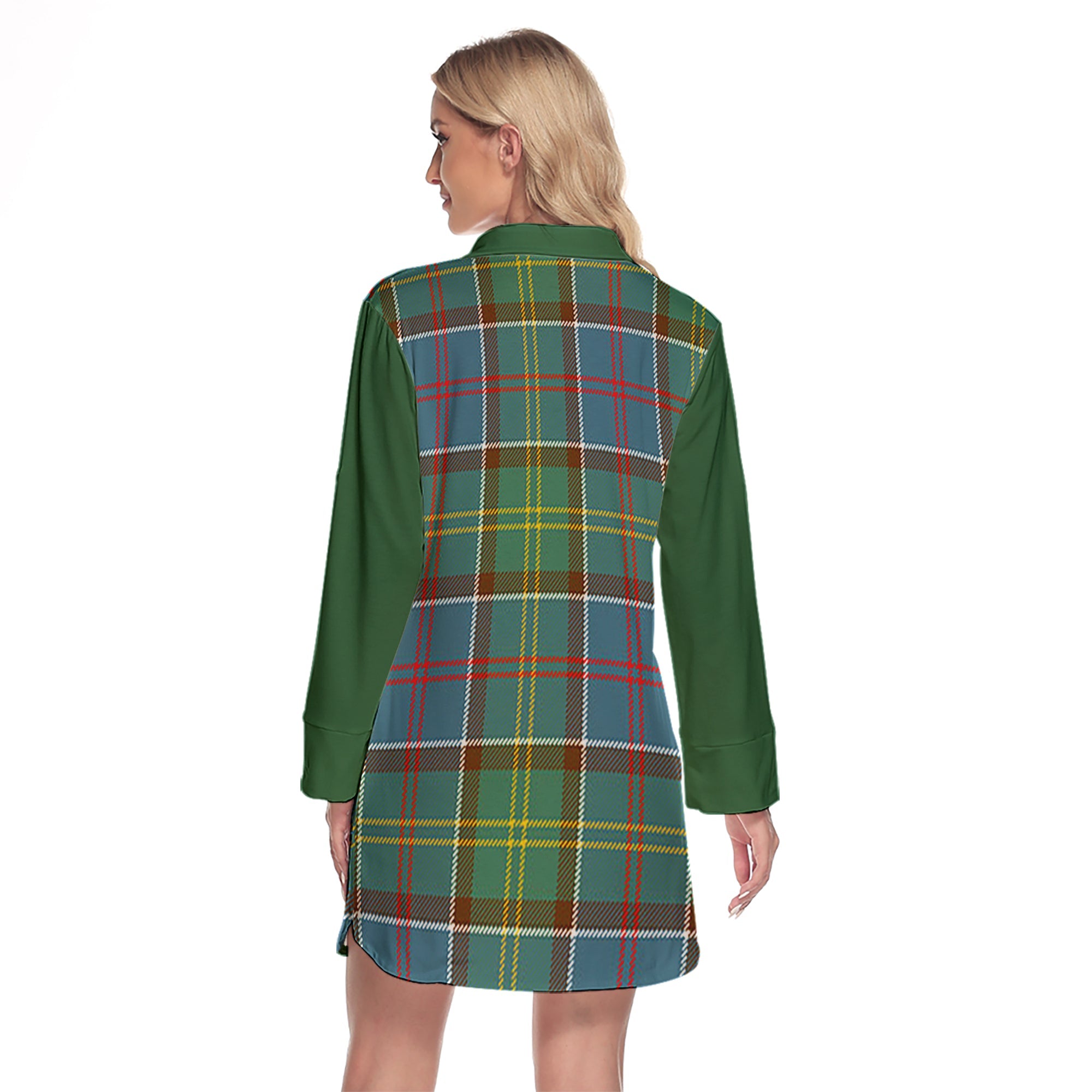 Colville Tartan Women's Lapel Shirt Dress With Long Sleeve