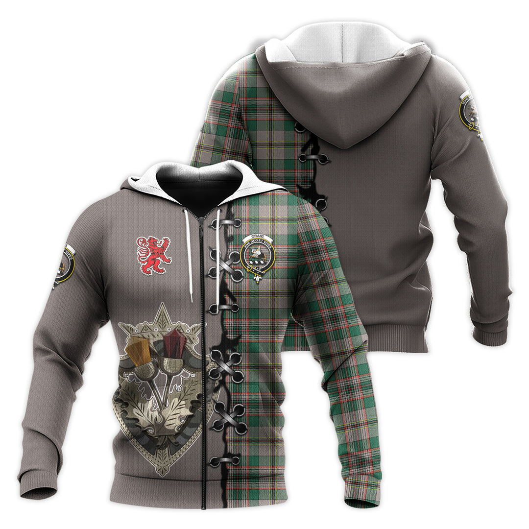 Craig Ancient Tartan Hoodie - Lion Rampant And Celtic Thistle Style