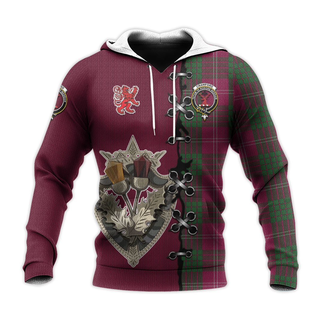 Crawford Tartan Hoodie - Lion Rampant And Celtic Thistle Style