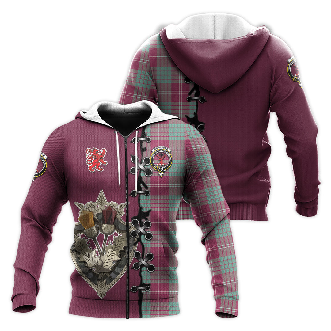 Crawford Ancient Tartan Hoodie - Lion Rampant And Celtic Thistle Style