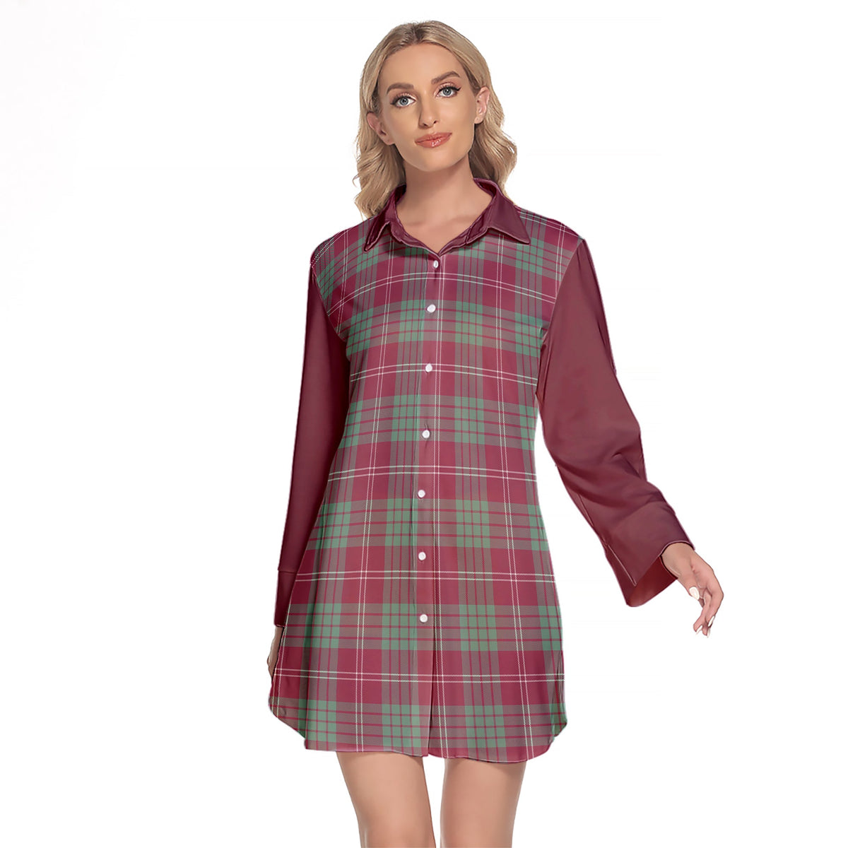 Crawford Ancient Tartan Women's Lapel Shirt Dress With Long Sleeve