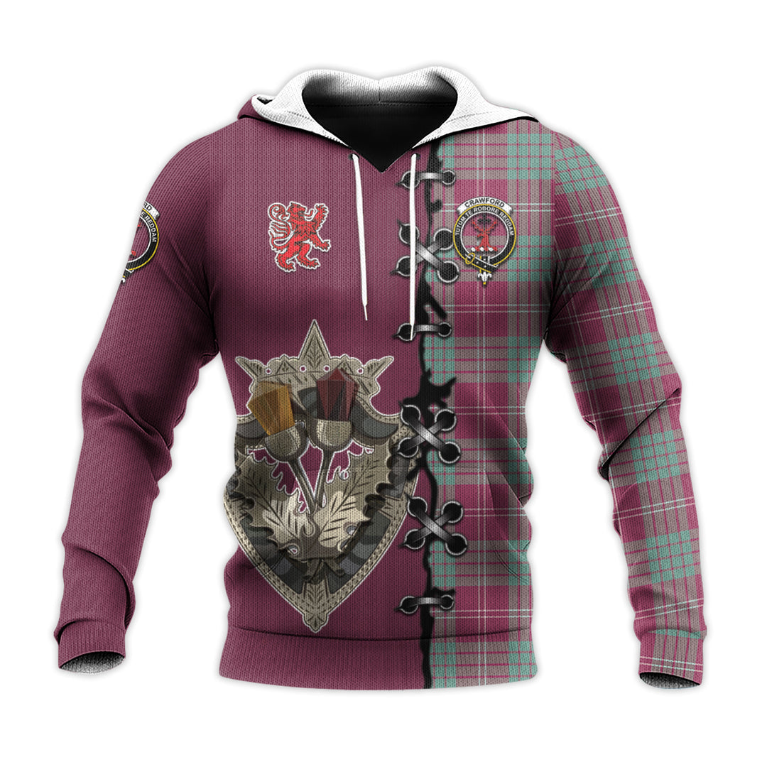 Crawford Ancient Tartan Hoodie - Lion Rampant And Celtic Thistle Style