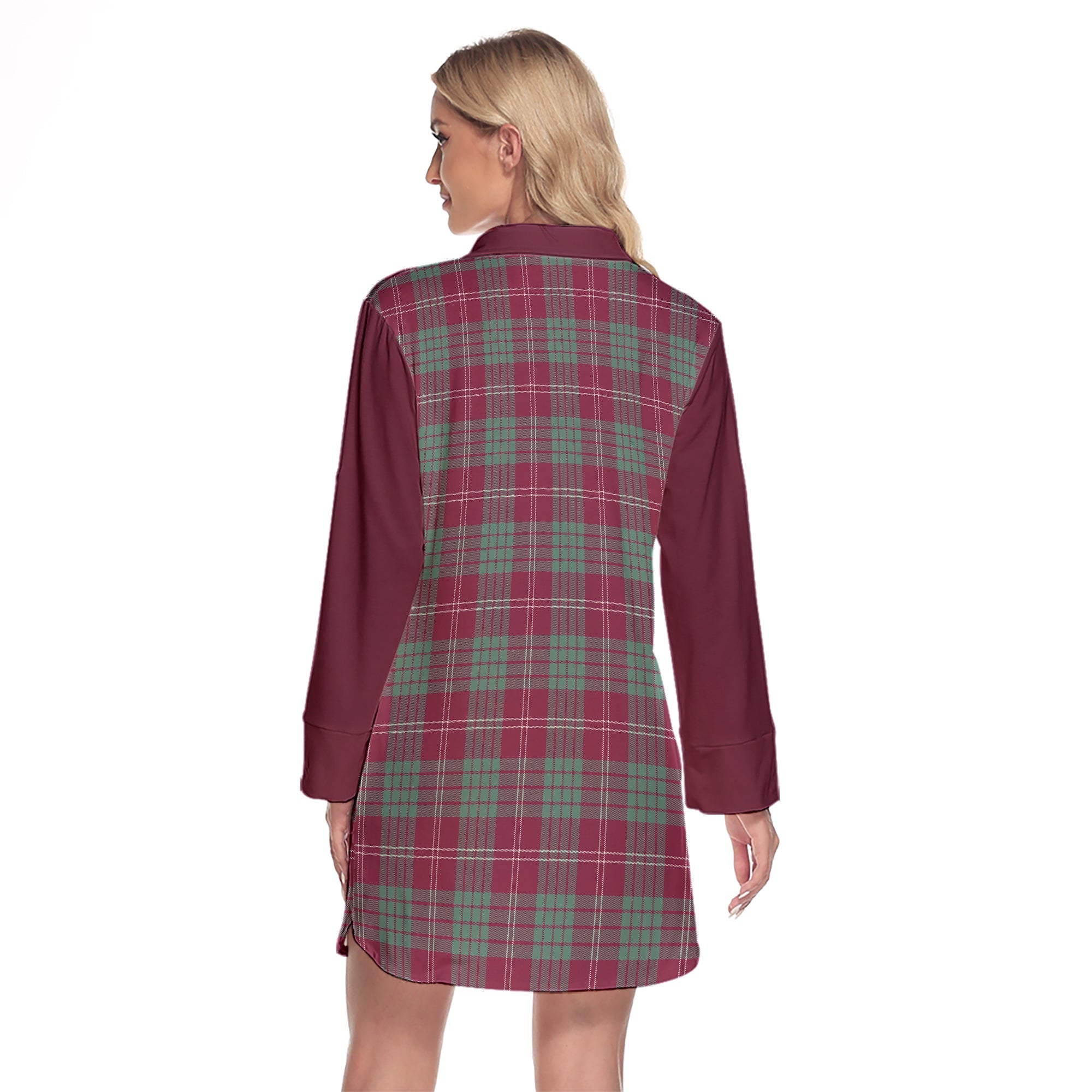 Crawford Ancient Tartan Women's Lapel Shirt Dress With Long Sleeve