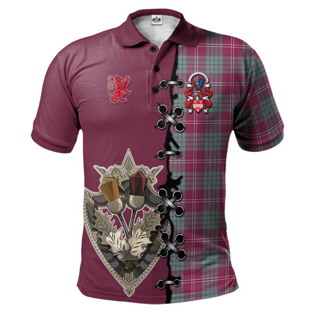 Crawford Ancient of NewZealand Tartan Polo Shirt - Lion Rampant And Celtic Thistle Style