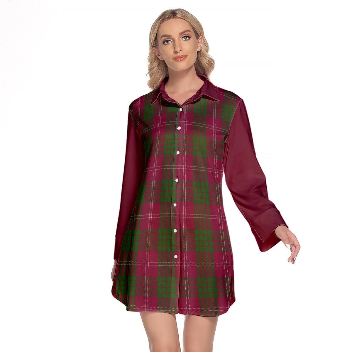 Crawford Of NewZealand Tartan Women's Lapel Shirt Dress With Long Sleeve