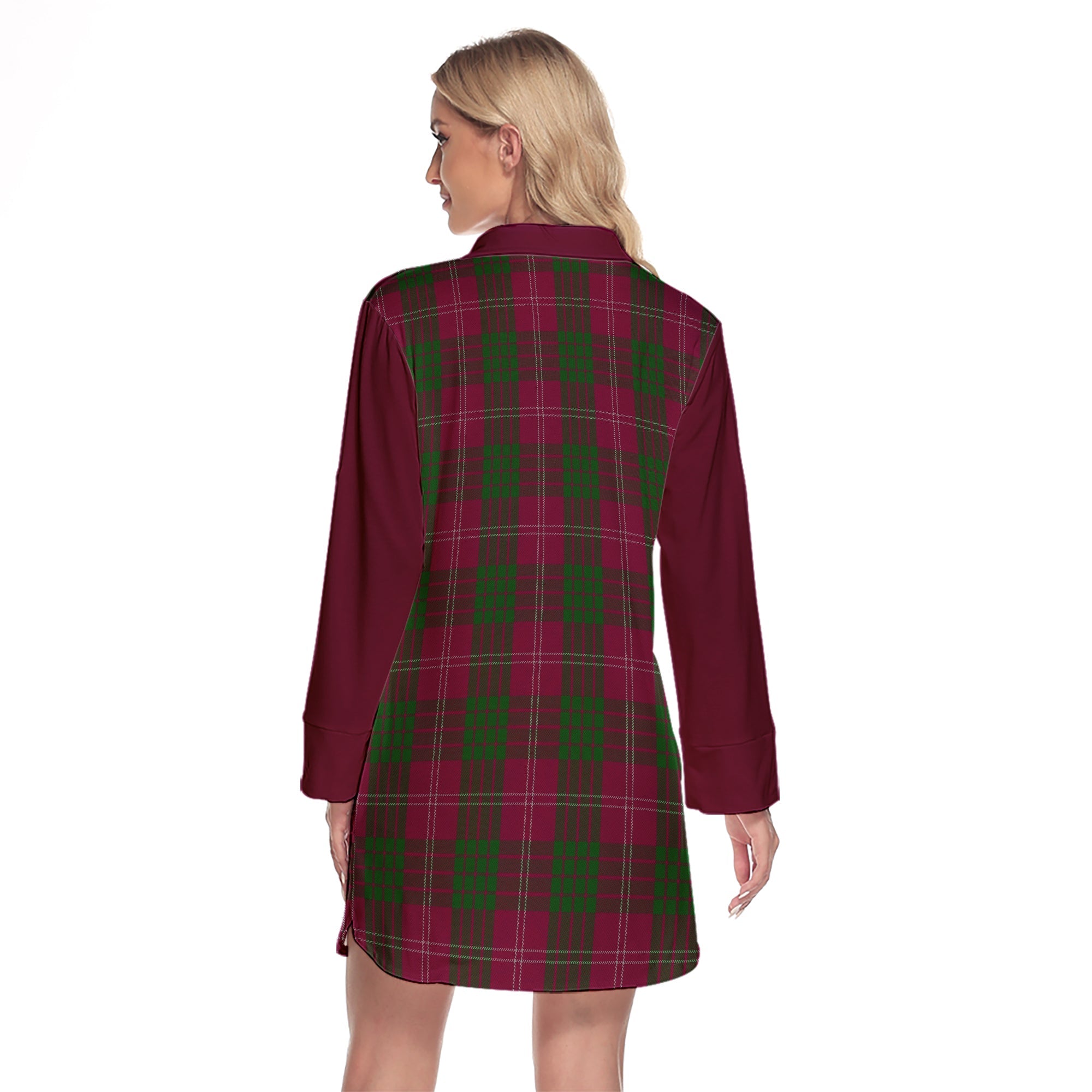 Crawford Of NewZealand Tartan Women's Lapel Shirt Dress With Long Sleeve