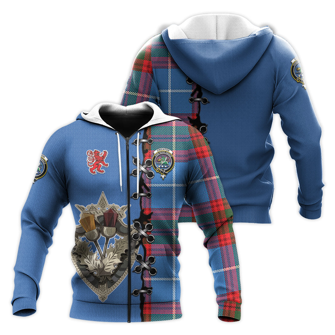 Crichton Tartan Hoodie - Lion Rampant And Celtic Thistle Style