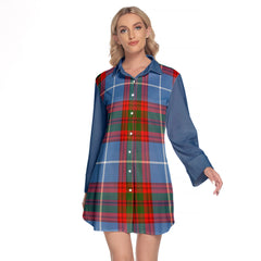 Crichton Tartan Women's Lapel Shirt Dress With Long Sleeve