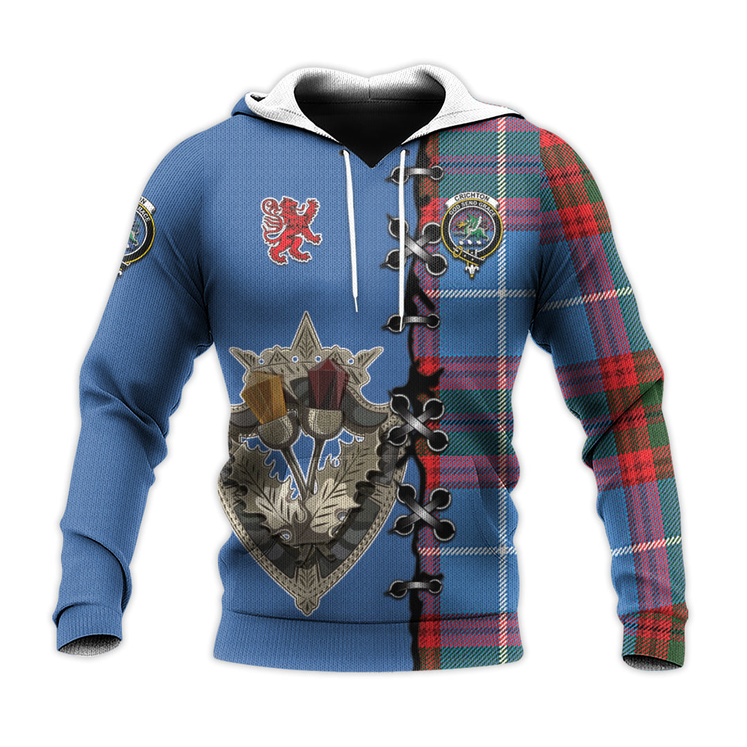 Crichton Tartan Hoodie - Lion Rampant And Celtic Thistle Style